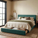 King Size Linen-Look Fabric Upholstered Platform Bed Frame with Storage Drawer, Wood Slats for Bedroom, No Box Spring Needed