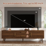 70" TV Stand for TVs up to 80", Modern Media Console Entertainment Center with Drawers, Soft-Close Doors & Solid Wood Legs, Walnut