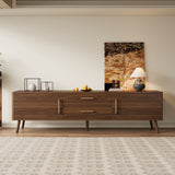 70" TV Stand for TVs up to 80", Modern Media Console Entertainment Center with Drawers, Soft-Close Doors & Solid Wood Legs, Walnut
