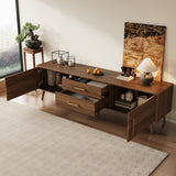 70" TV Stand for TVs up to 80", Modern Media Console Entertainment Center with Drawers, Soft-Close Doors & Solid Wood Legs, Walnut