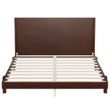 Mid-Century Modern Queen Size Wood Platform Bed with Statement Headboard & Angled Tapered Legs for Bedroom, No Box Spring Needed