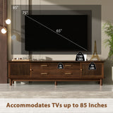 78" Slatted TV Stand for TVs up to 85", Mid-Century Modern Entertainment Center Media Console with 4 Drawers & Slatted Doors, Walnut