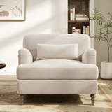 Accent Chair Oversized Sofa Chair, Modern Upholstered Armchair with Lumbar Pillow & Classic Turned Wood Legs