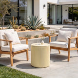 Round Magnesium Oxide Outdoor End Table, Side Table with Fluted Textured Design, Accent Table for Patio, Living Room, Bedroom