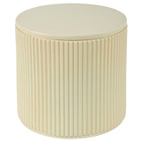 Round Magnesium Oxide Outdoor End Table, Side Table with Fluted Textured Design, Accent Table for Patio, Living Room, Bedroom