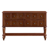 Vintage Console Table Easy-to-Assemble Sofa Table Display Stand Entryway Accent Table with Solid Wood Legs, 4 Drawers&Open Shelf, Cherry