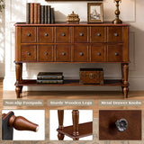 Vintage Console Table Easy-to-Assemble Sofa Table Display Stand Entryway Accent Table with Solid Wood Legs, 4 Drawers&Open Shelf, Cherry