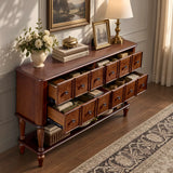 Vintage Console Table Easy-to-Assemble Sofa Table Display Stand Entryway Accent Table with Solid Wood Legs, 4 Drawers&Open Shelf, Cherry