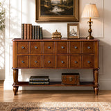 Vintage Console Table Easy-to-Assemble Sofa Table Display Stand Entryway Accent Table with Solid Wood Legs, 4 Drawers&Open Shelf, Cherry