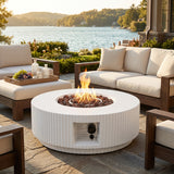 40,000 BTU Patio MGO Propane Fire Pit Table with Lid, 2-in-1 Outdoor Gas Fireplace & Coffee Table with Lava Rocks & Weather Cover