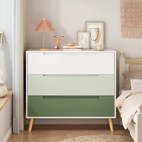 3-Drawer Nursery Dresser Mid-Century Modern Kids Storage Chest Nightstand with Hidden Cutout Handles & Solid Wood Legs