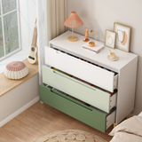 3-Drawer Nursery Dresser Mid-Century Modern Kids Storage Chest Nightstand with Hidden Cutout Handles & Solid Wood Legs