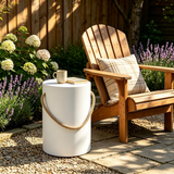 18.31"H Concrete Outdoor Side Table Round End Table MGO Patio Accent Table & Decorative Garden Stool w/ Jute Rope