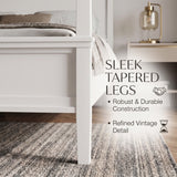 Queen Size Canopy Bed Platform Bed Frame with Headboard, Mid-Century Modern 4-Poster Bed, White