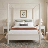 Queen Size Canopy Bed Platform Bed Frame with Headboard, Mid-Century Modern 4-Poster Bed, White