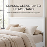 Queen Size Canopy Bed Platform Bed Frame with Headboard, Mid-Century Modern 4-Poster Bed, White
