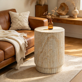 18.9"H Fluted Patio End Table Concrete Side Table Round MGO Pedestal Accent Table Garden Stool for Indoor & Outdoor