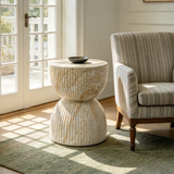 Hourglass End Table Ribbed Concrete Outdoor Side Table Faux-Marble MGO Accent Table & Garden Stool For Indoor/Outdoor