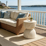 Hourglass End Table Ribbed Concrete Outdoor Side Table Faux-Marble MGO Accent Table & Garden Stool For Indoor/Outdoor