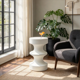 Sculptural End Table Concrete Outdoor Side Table Round Tiered MGO Patio Accent Table & Garden Stool for Indoor/Outdoor