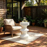 Sculptural End Table Concrete Outdoor Side Table Round Tiered MGO Patio Accent Table & Garden Stool for Indoor/Outdoor