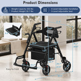 2 in 1 Walker & Rollator Seniors Foldable Wheelchair with Adjustable Seat&Handle,Foam Seat,360°Swivel Casters, Storage Bag,Cup&Cane Holder