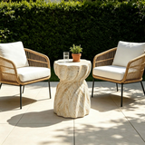 19.69"H Twisted Patio End Table Concrete Outdoor Side Table Round MGO Accent Table & Sculptural Garden Stool for Indoor/Outdoor