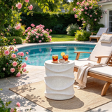 18.3"H Sculptural End Table Outdoor Side Table Round MGO Accent Table Plant Stand with Wavy Textured Design for Indoor/Outdoor