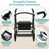 2 in 1 Walker & Rollator Seniors Foldable Wheelchair with Adjustable Handle,Foam Seat,360° Swivel Casters,Storage Bag,Cup Holder, Black