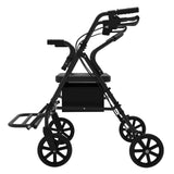 2 in 1 Walker & Rollator Seniors Foldable Wheelchair with Adjustable Handle,Foam Seat,360° Swivel Casters,Storage Bag,Cup Holder, Black