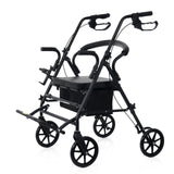2 in 1 Walker & Rollator Seniors Foldable Wheelchair with Adjustable Handle,Foam Seat,360° Swivel Casters,Storage Bag,Cup Holder, Black