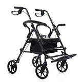 2 in 1 Walker & Rollator Seniors Foldable Wheelchair with Adjustable Handle,Foam Seat,360° Swivel Casters,Storage Bag,Cup Holder, Black
