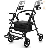 2 in 1 Walker & Rollator Seniors Foldable Wheelchair with Adjustable Handle,Foam Seat,360° Swivel Casters,Storage Bag,Cup Holder, Black