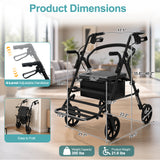2 in 1 Walker & Rollator Seniors Foldable Wheelchair with Adjustable Handle,Foam Seat,360° Swivel Casters,Storage Bag,Cup Holder, Black