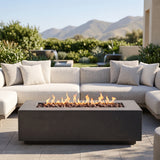 40.25" Outdoor Rectangular MgO Concrete Propane Fire Pit, 40,000 BTU Patio Fireplace, Dark Gray (Tank Cover not Included)