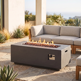 40.25" Outdoor Rectangular MgO Concrete Propane Fire Pit, 40,000 BTU Patio Fireplace, Dark Gray (Tank Cover not Included)
