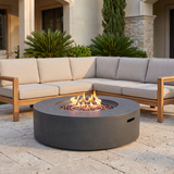 39.25" Lightweight Concrete Outdoor Round Fire Pit, 50,000 BTU Patio Fireplace with Waterproof & UV-Resistant Cover