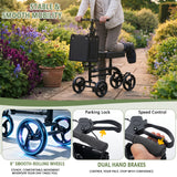 Foldable Knee Walker Knee Scooter for Leg/Foot Injuries with Adjustable Height Knee Pad&Handlebar, Bag, Cup Holder & Dual Brakes, Black