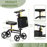 Foldable Knee Walker Knee Scooter for Leg/Foot Injuries with Adjustable Height Knee Pad&Handlebar, Bag, Cup Holder & Dual Brakes, Black