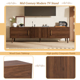 Mid Century TV Stand for TVs up to 75", 68"W TV Console Media Storage Cabinet Entertainment Center with 2 Drawers, Walnut