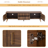 Mid Century TV Stand for TVs up to 75", 68"W TV Console Media Storage Cabinet Entertainment Center with 2 Drawers, Walnut