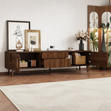 Mid Century TV Stand for TVs up to 75", 68"W TV Console Media Storage Cabinet Entertainment Center with 2 Drawers, Walnut