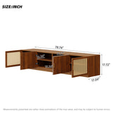 Mid Century TV Stand for TVs up to 85", 75" TV Console Media Storage Cabinet Entertainment Center with Adjustable Shelf&Rattan Doors,Walnut