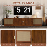 Mid Century TV Stand for TVs up to 85", 75" TV Console Media Storage Cabinet Entertainment Center with Adjustable Shelf&Rattan Doors,Walnut