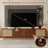 Mid Century TV Stand for TVs up to 85", 75" TV Console Media Storage Cabinet Entertainment Center with Adjustable Shelf&Rattan Doors,Walnut