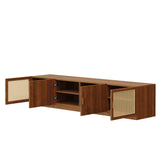 Mid Century TV Stand for TVs up to 85", 75" TV Console Media Storage Cabinet Entertainment Center with Adjustable Shelf&Rattan Doors,Walnut