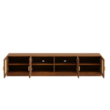 Mid Century TV Stand for TVs up to 85", 75" TV Console Media Storage Cabinet Entertainment Center with Adjustable Shelf&Rattan Doors,Walnut