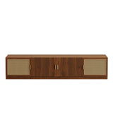 Mid Century TV Stand for TVs up to 85", 75" TV Console Media Storage Cabinet Entertainment Center with Adjustable Shelf&Rattan Doors,Walnut
