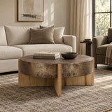 41" Round Modern Rustic Coffee Table Center Table Vintage Industrial Accent Table with Distressed Rust Finish & Wood Legs