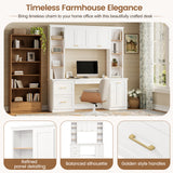Farmhouse Computer Desk, Home Office Hutch Desk with Keyboard Tray, File Drawer, Cabinets & Adjustable Shelves for Study